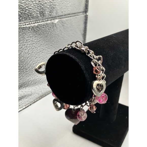 Purple and Silver-Tone Hearts Mixed Media Beaded Bracelet! - Picture 4 of 9